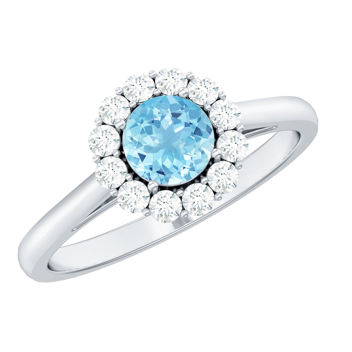 Anillo de compromiso de aguamarina y diamantes de 0,8 quilates con halo flotante