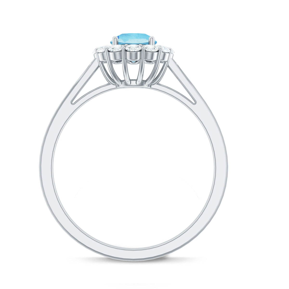 Anillo de compromiso de aguamarina y diamantes de 0,8 quilates con halo flotante