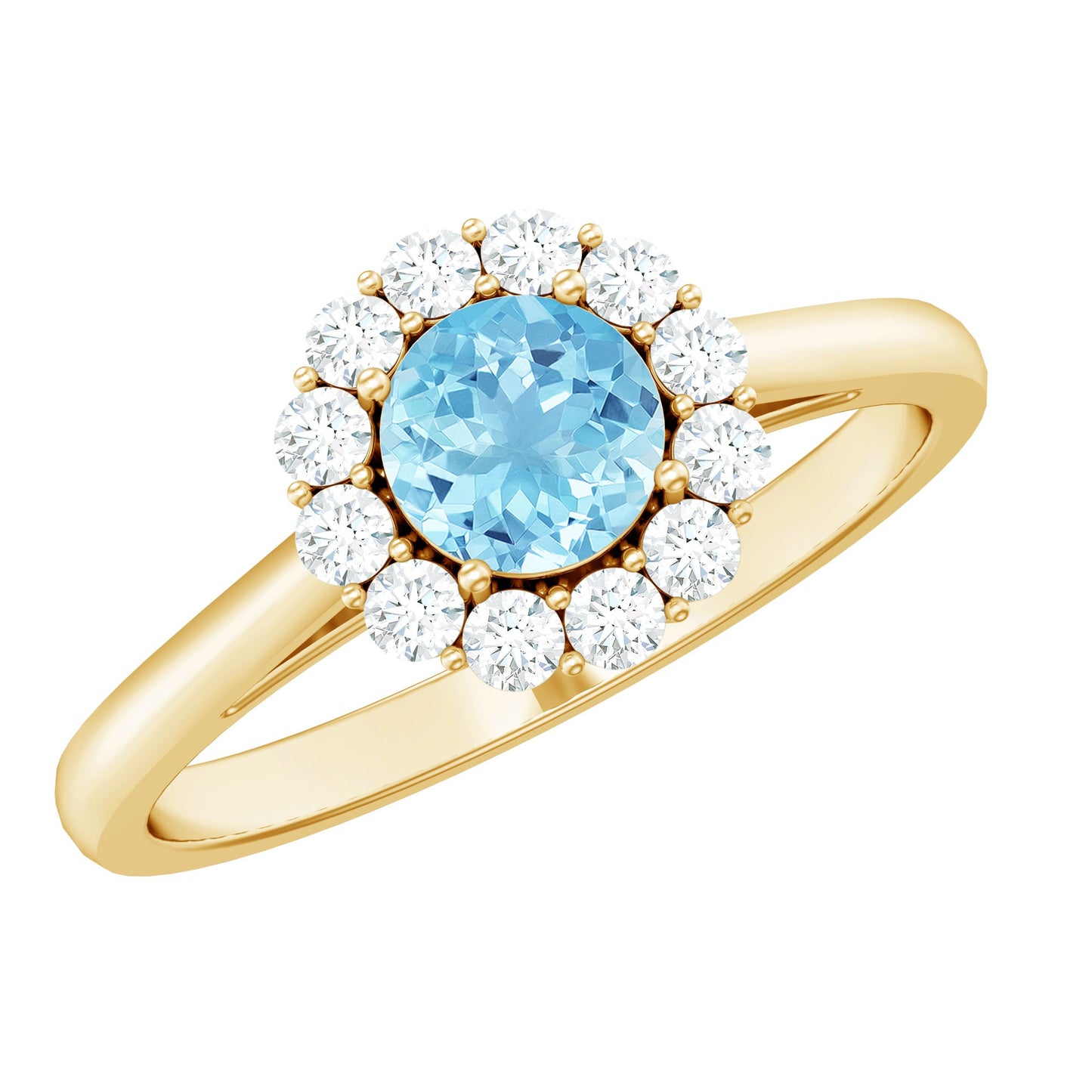 Anillo de compromiso de aguamarina y diamantes de 0,8 quilates con halo flotante