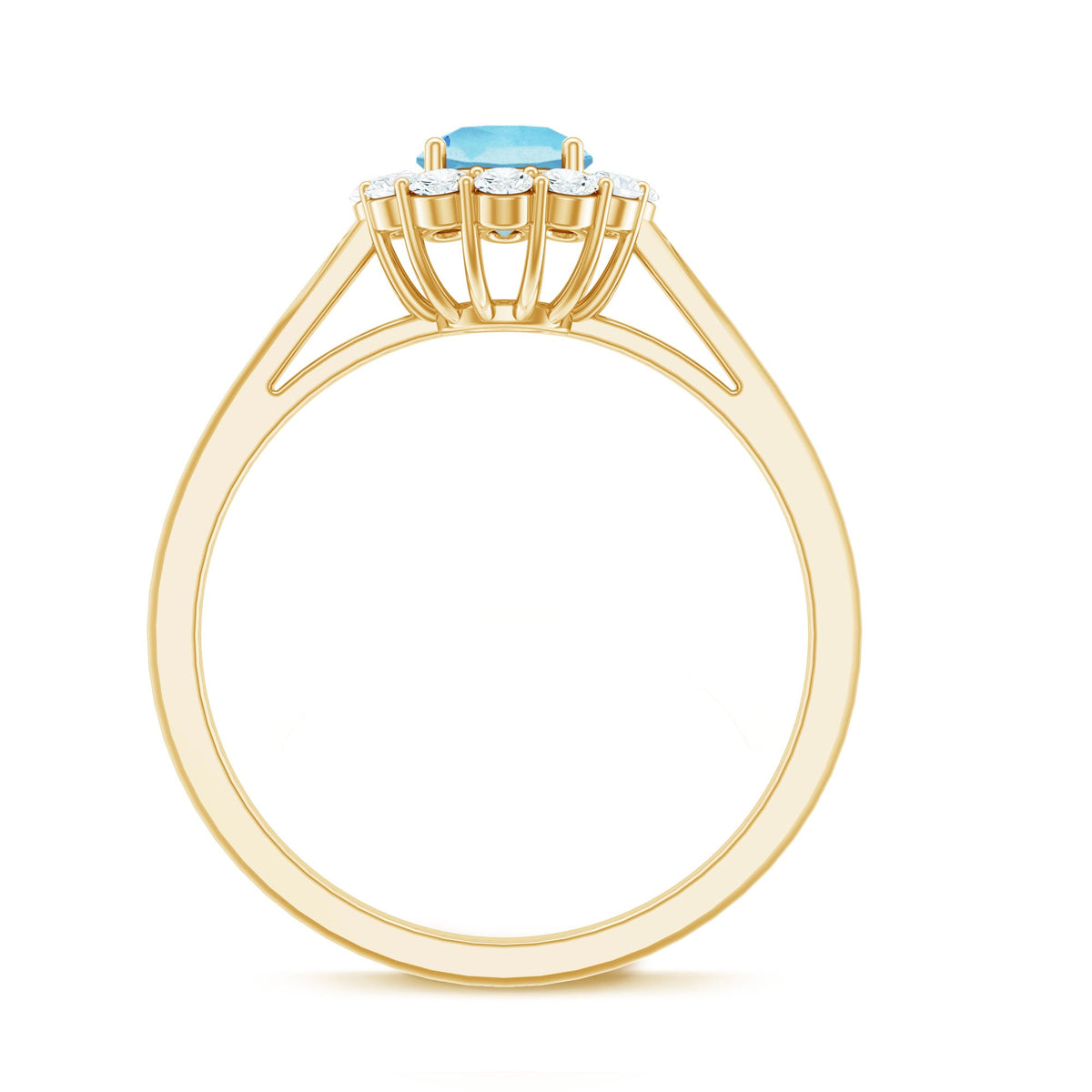 Anillo de compromiso de aguamarina y diamantes de 0,8 quilates con halo flotante