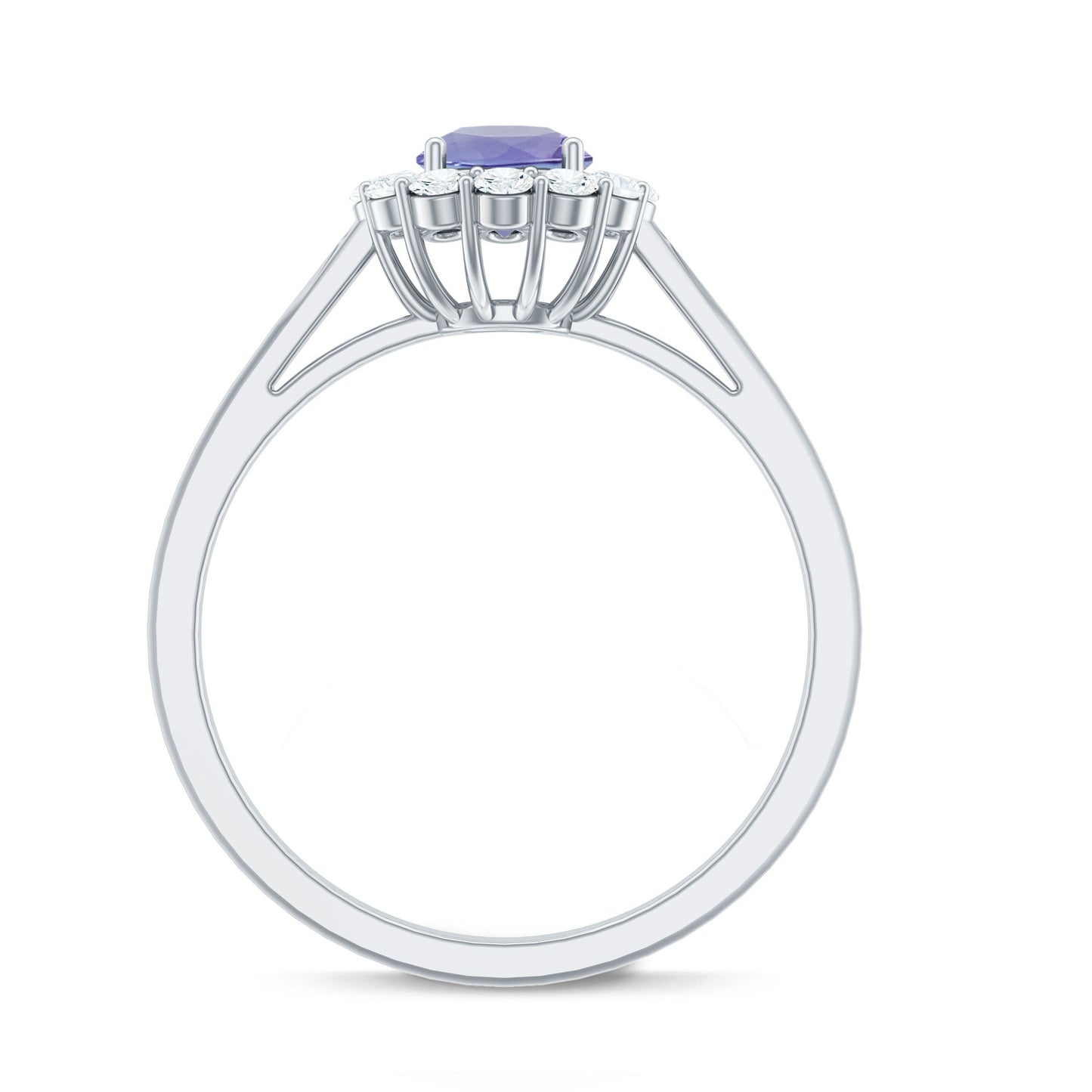 Anillo de compromiso clásico de tanzanita genuina con halo de diamantes