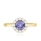 Anillo de compromiso clásico de tanzanita genuina con halo de diamantes