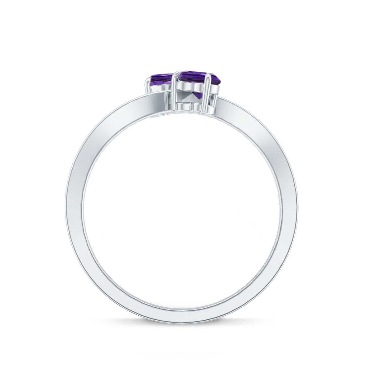 Natural Heart Shape Amethyst Toi Et Moi Engagement Ring with Diamond
