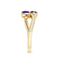 Natural Heart Shape Amethyst Toi Et Moi Engagement Ring with Diamond