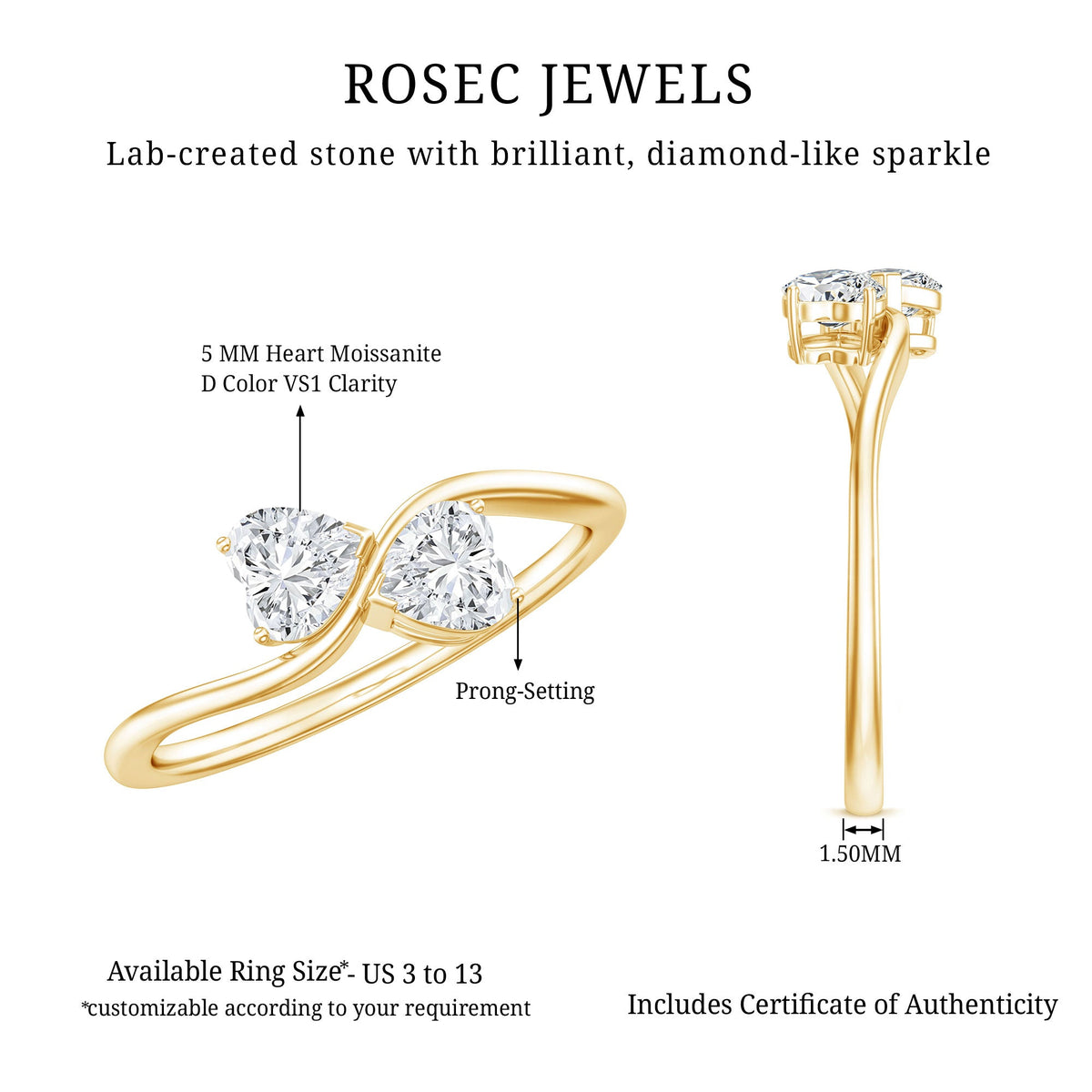 Heart Shape Moissanite Toi Et Moi Promise Ring