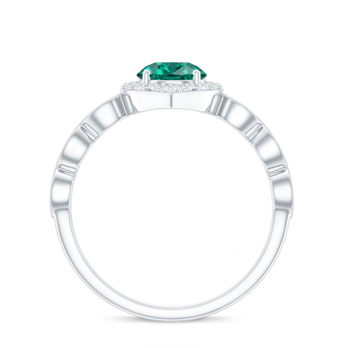 Lab Created Emerald Vintage Style Engagement Ring With Diamonds