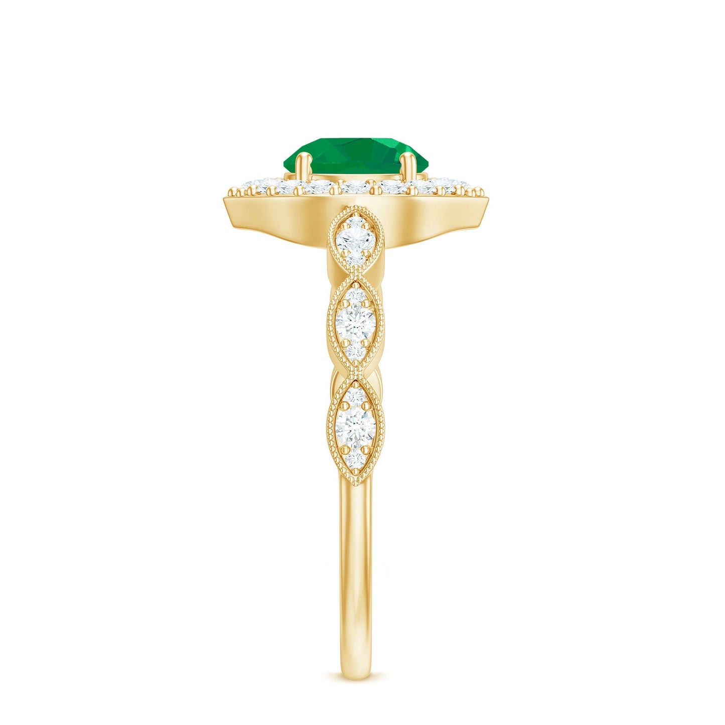 Anillo de Compromiso con Esmeralda Natural Estilo Vintage y Halo de Diamantes