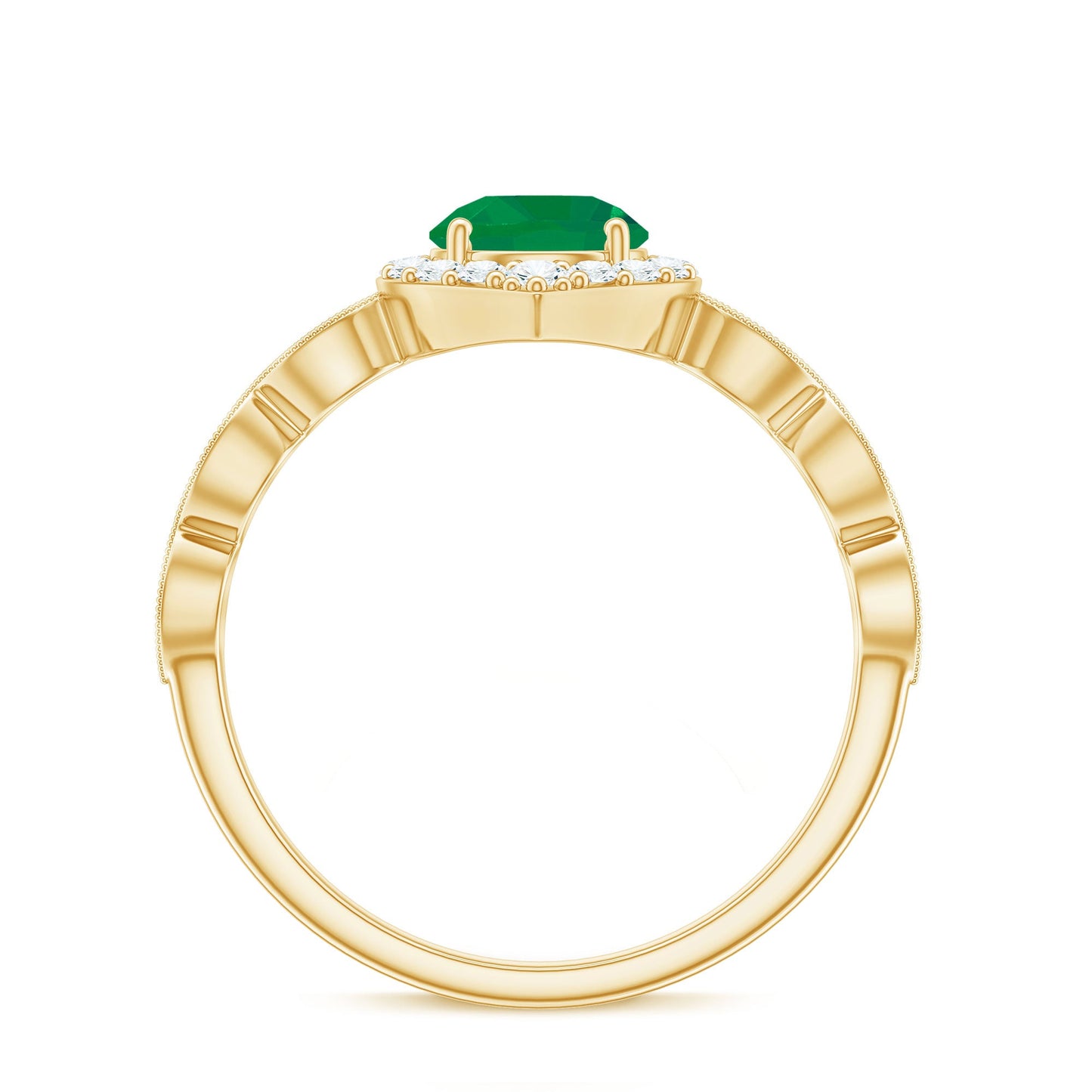 Anillo de Compromiso con Esmeralda Natural Estilo Vintage y Halo de Diamantes