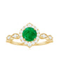 Anillo de Compromiso con Esmeralda Natural Estilo Vintage y Halo de Diamantes