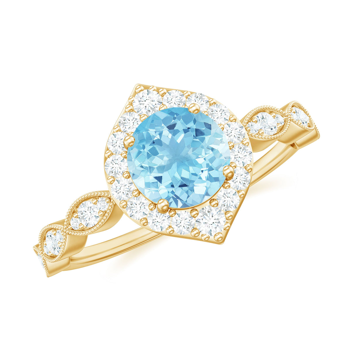 Anillo de compromiso de diseño con aguamarina de 0,8 quilates y diamantes