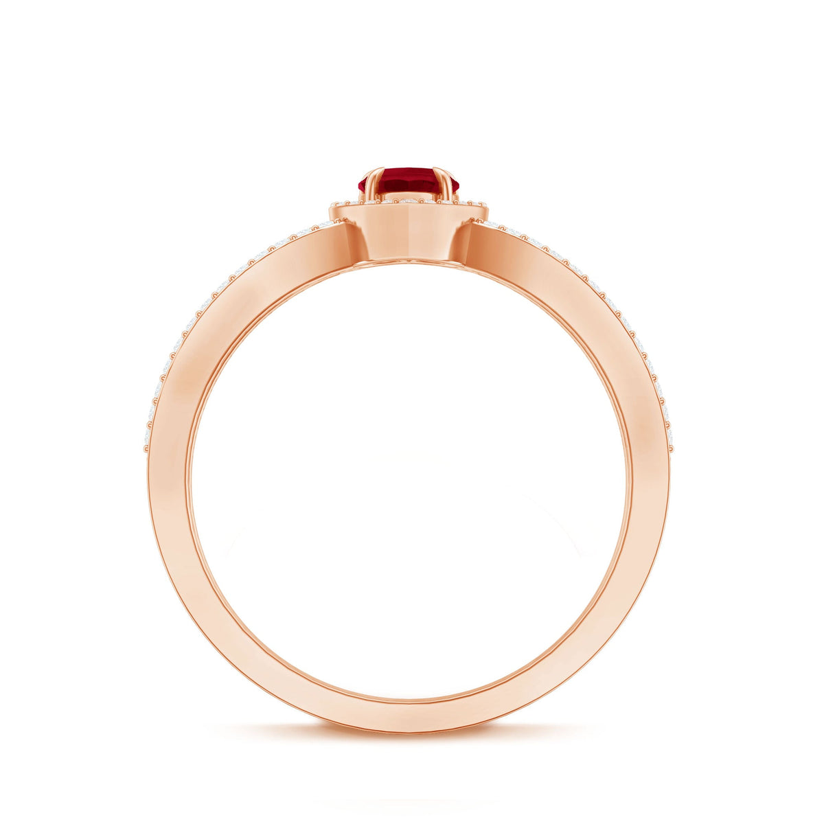 Natural Ruby Heart Engagement Ring with Diamond Split Shank