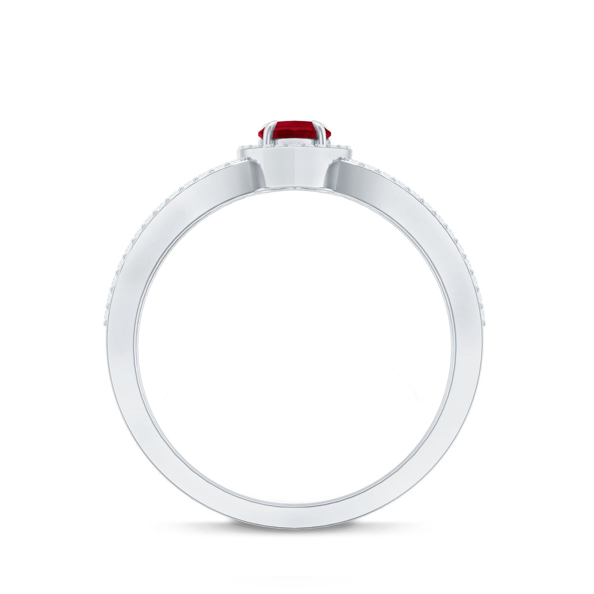 Natural Ruby Heart Engagement Ring with Diamond Split Shank