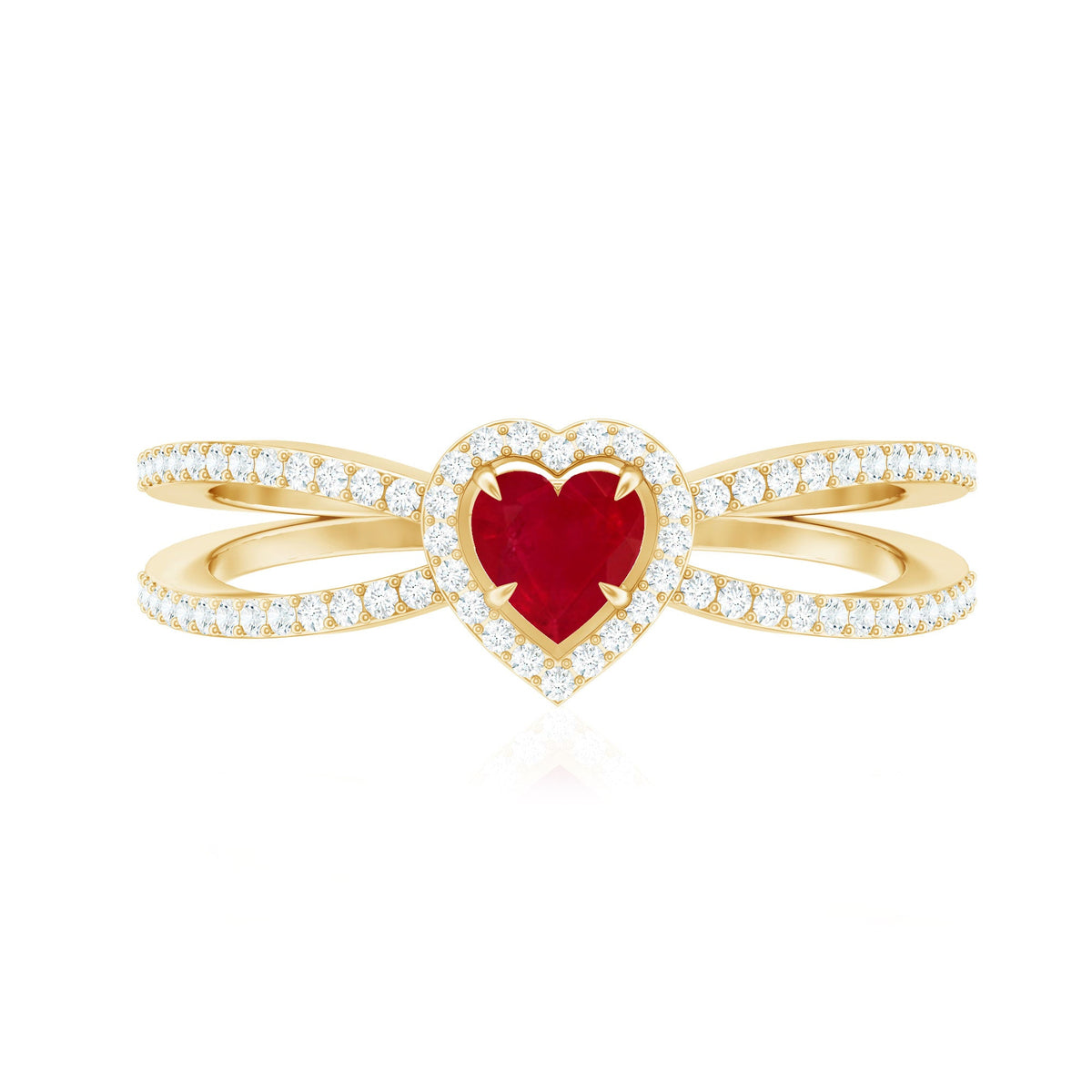 Natural Ruby Heart Engagement Ring with Diamond Split Shank