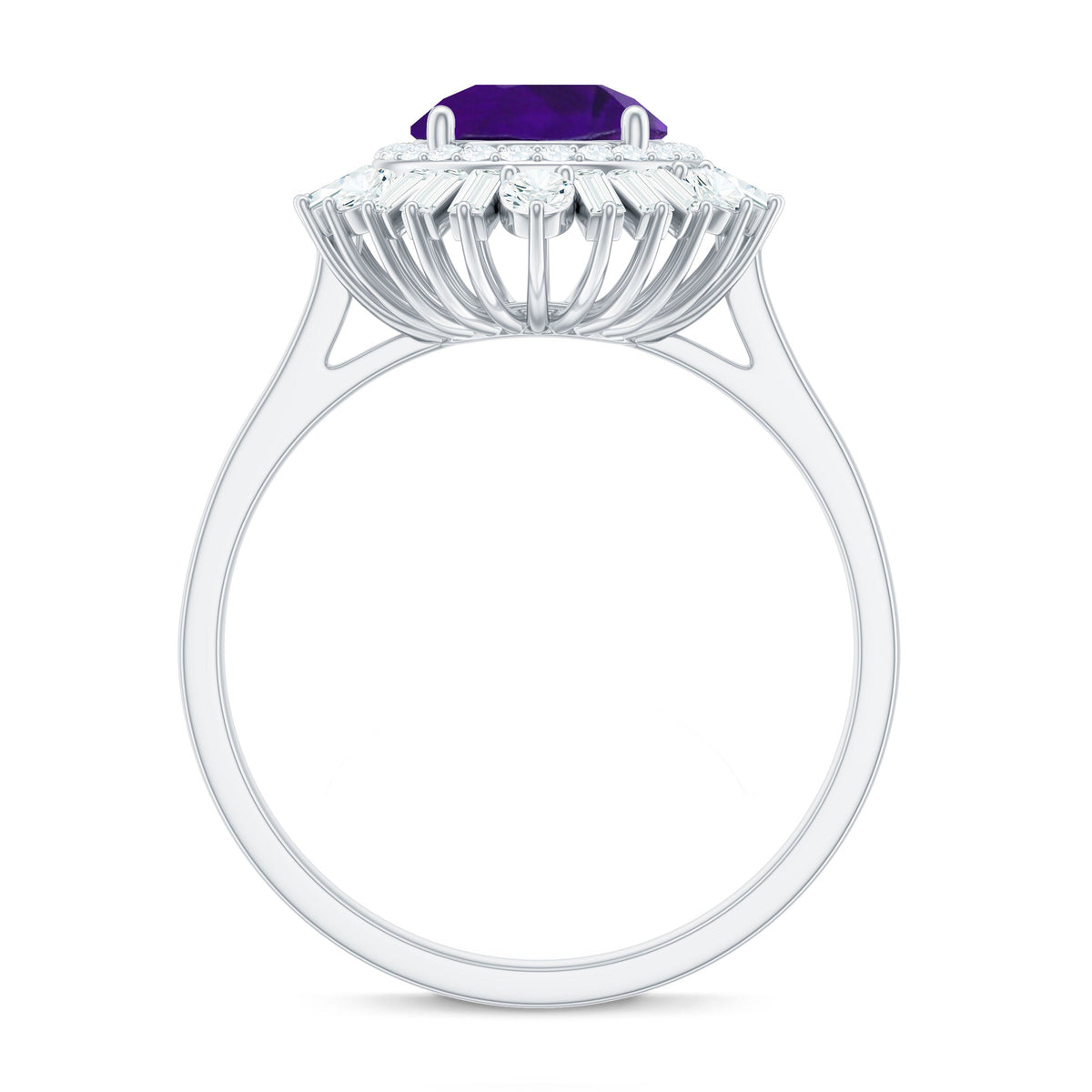 Natural 1.2 Carat Amethyst Statement Engagement Ring with Moissanite Double Halo