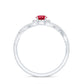 Criss Cross Shank Created Ruby and Diamond Halo Engagement Ring