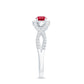Criss Cross Shank Created Ruby and Diamond Halo Engagement Ring