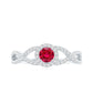 Criss Cross Shank Created Ruby and Diamond Halo Engagement Ring