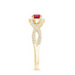Criss Cross Shank Created Ruby and Diamond Halo Engagement Ring