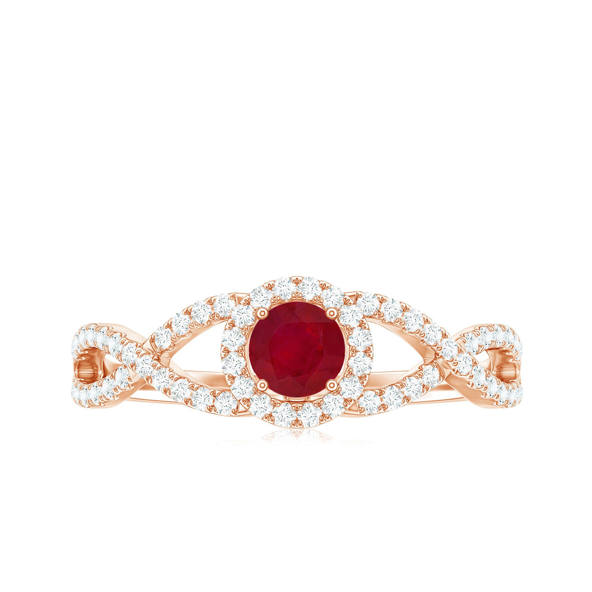 Genuine Ruby Engagement Ring with Diamond Criss Cross Shank