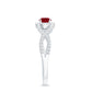 Genuine Ruby Engagement Ring with Diamond Criss Cross Shank
