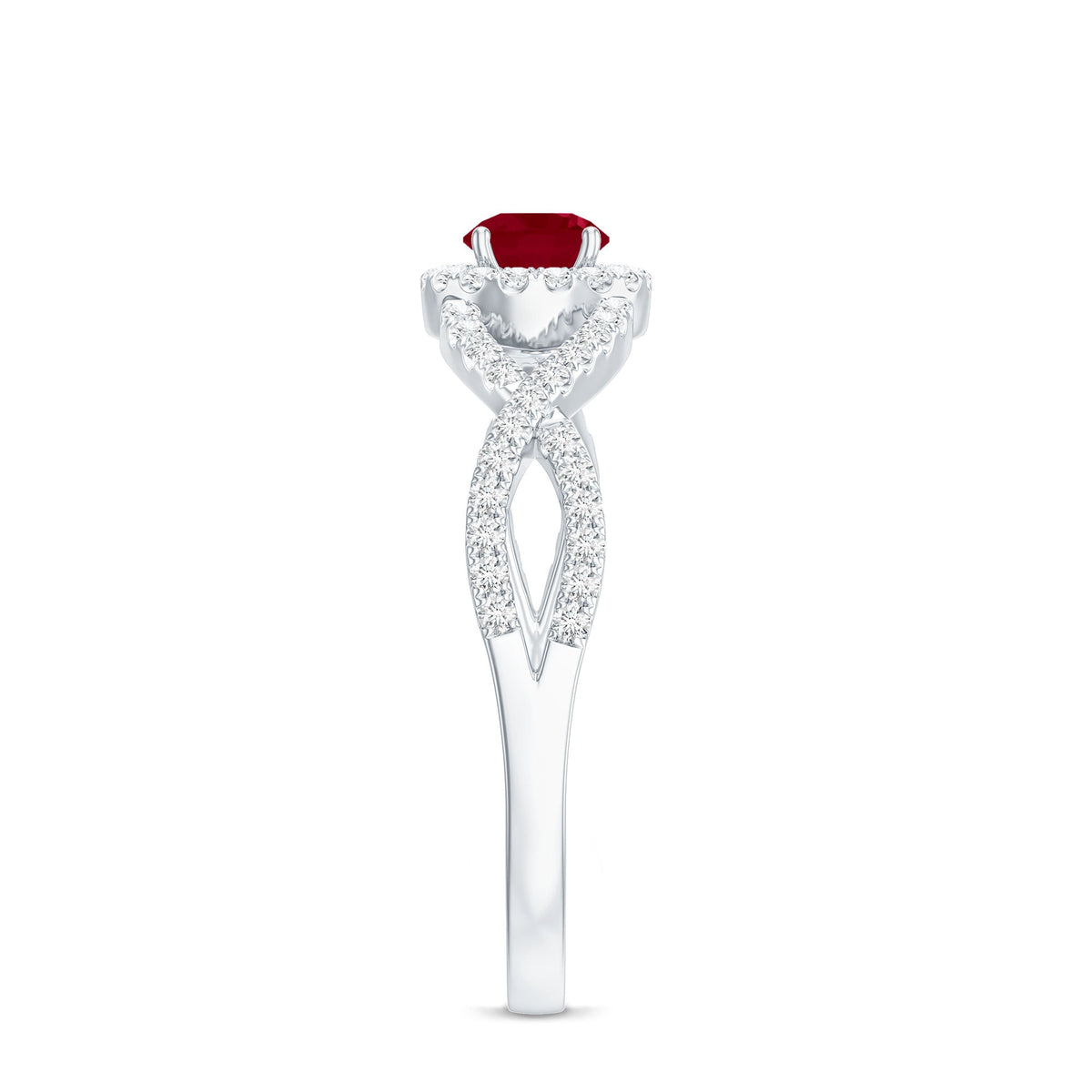 Genuine Ruby Engagement Ring with Diamond Criss Cross Shank