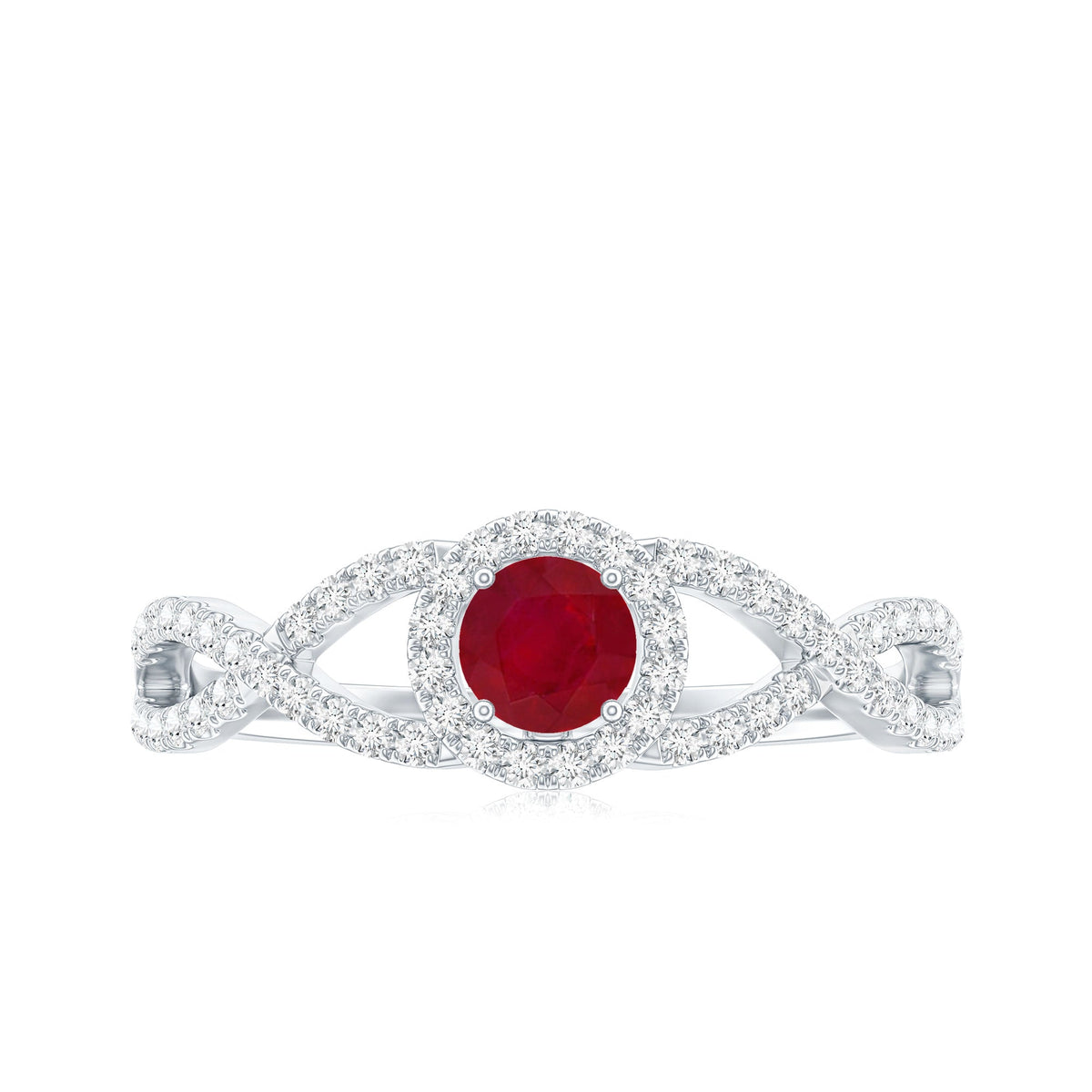 Genuine Ruby Engagement Ring with Diamond Criss Cross Shank