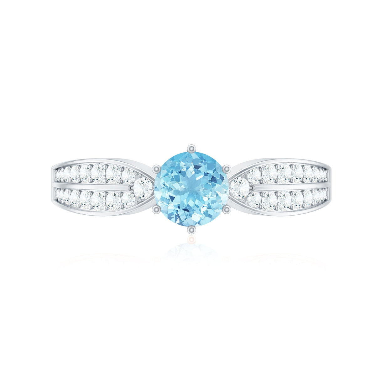 Real Aquamarine Elegant Engagement Ring with Diamond Side Stones