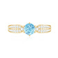 Real Aquamarine Elegant Engagement Ring with Diamond Side Stones