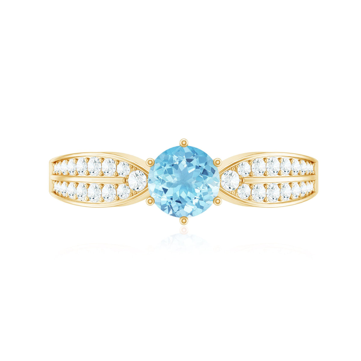 Real Aquamarine Elegant Engagement Ring with Diamond Side Stones