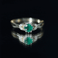 Real Emerald and Diamond Flower Engagement Ring with Split Shank
