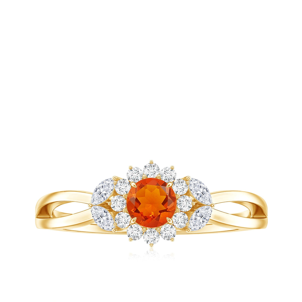 Fire Opal and Diamond Flower Engagement Ring with Split Shank