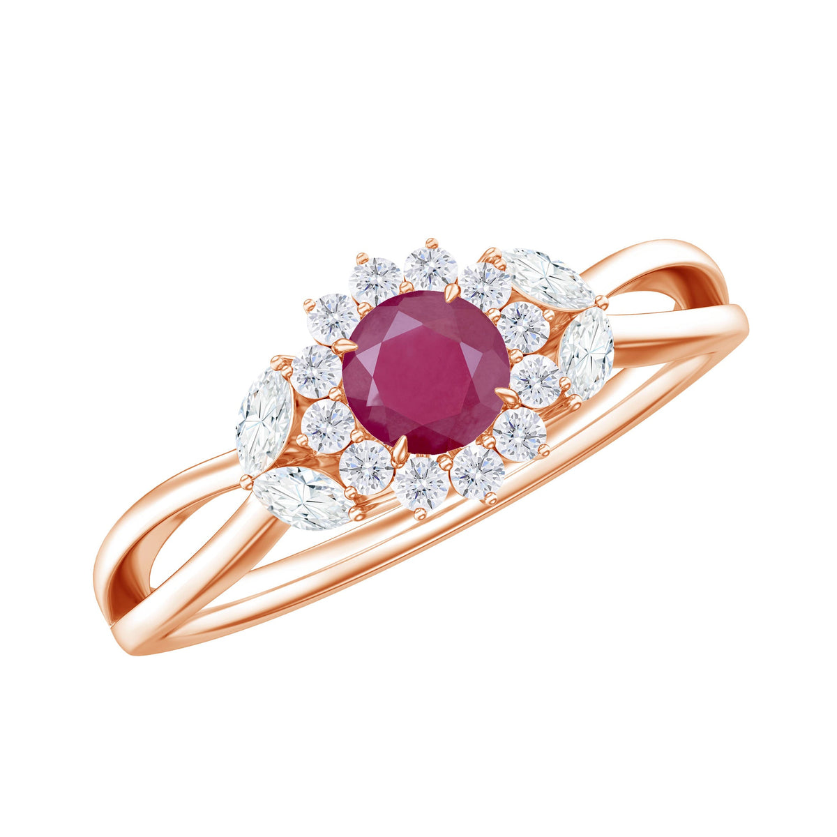 Anillo de compromiso de rubí inspirado en la naturaleza con diamante para mujer