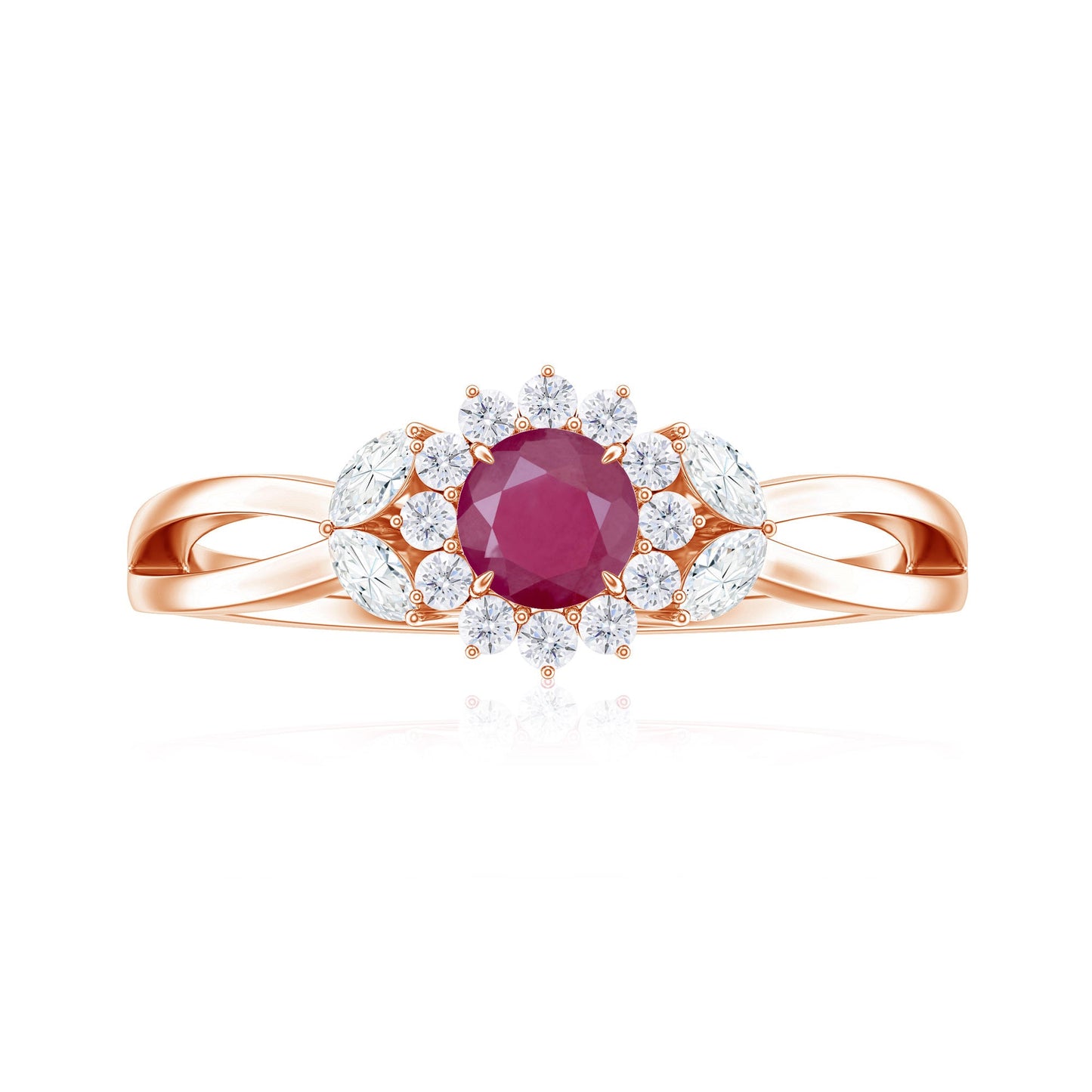 Anillo de compromiso de rubí inspirado en la naturaleza con diamante para mujer