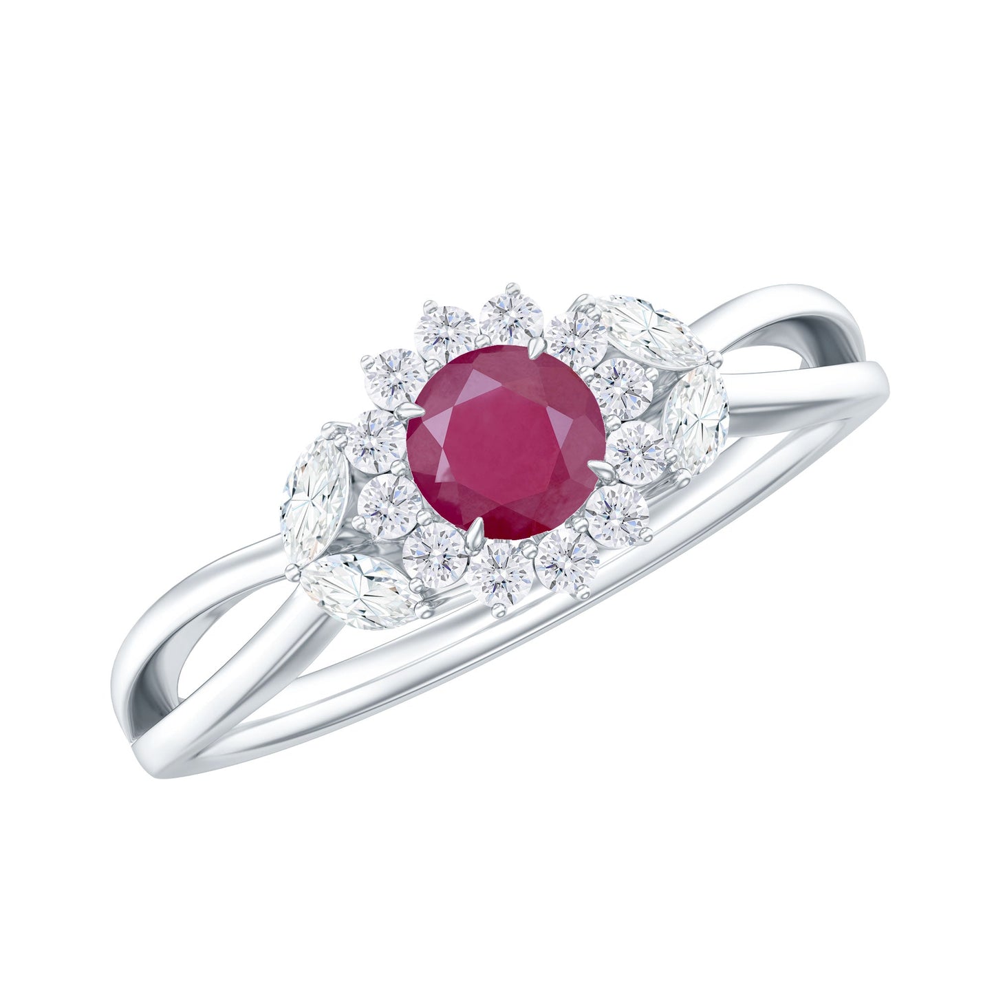 Anillo de compromiso de rubí inspirado en la naturaleza con diamante para mujer