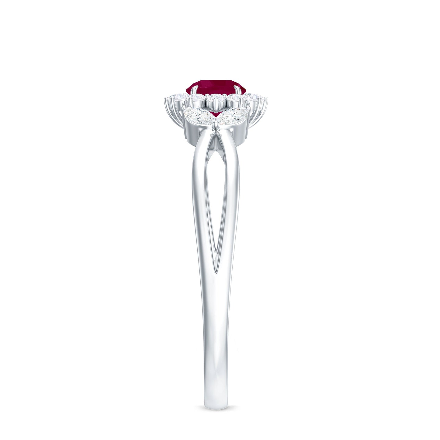 Anillo de compromiso de rubí inspirado en la naturaleza con diamante para mujer