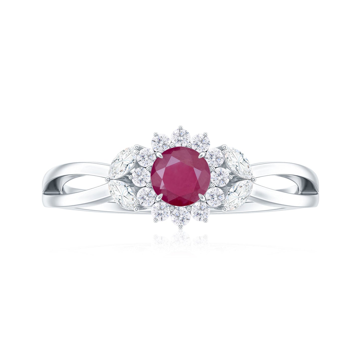 Anillo de compromiso de rubí inspirado en la naturaleza con diamante para mujer