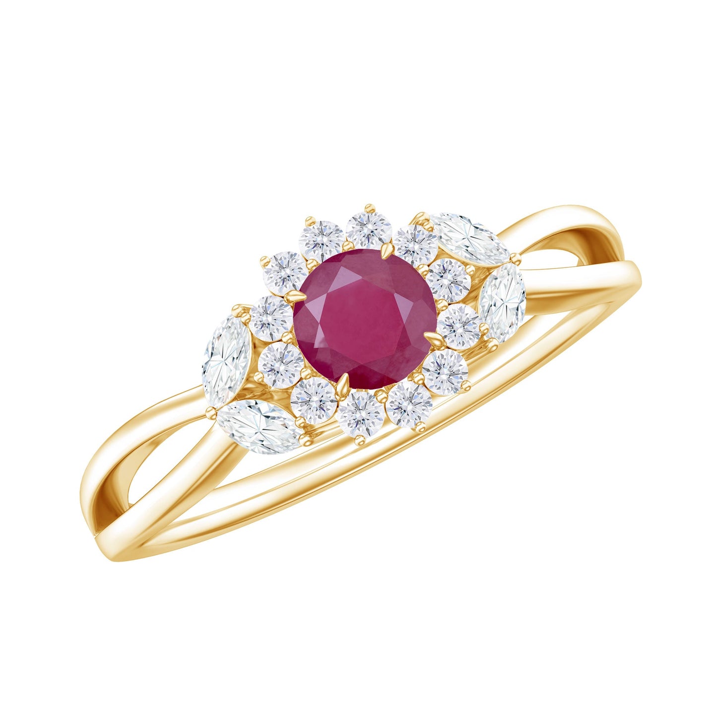 Anillo de compromiso de rubí inspirado en la naturaleza con diamante para mujer
