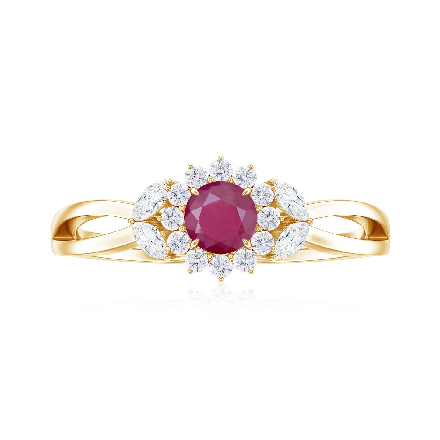Anillo de compromiso de rubí inspirado en la naturaleza con diamante para mujer