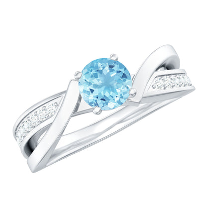 Anillo de compromiso infinito de aguamarina natural de 0,8 quilates y diamantes