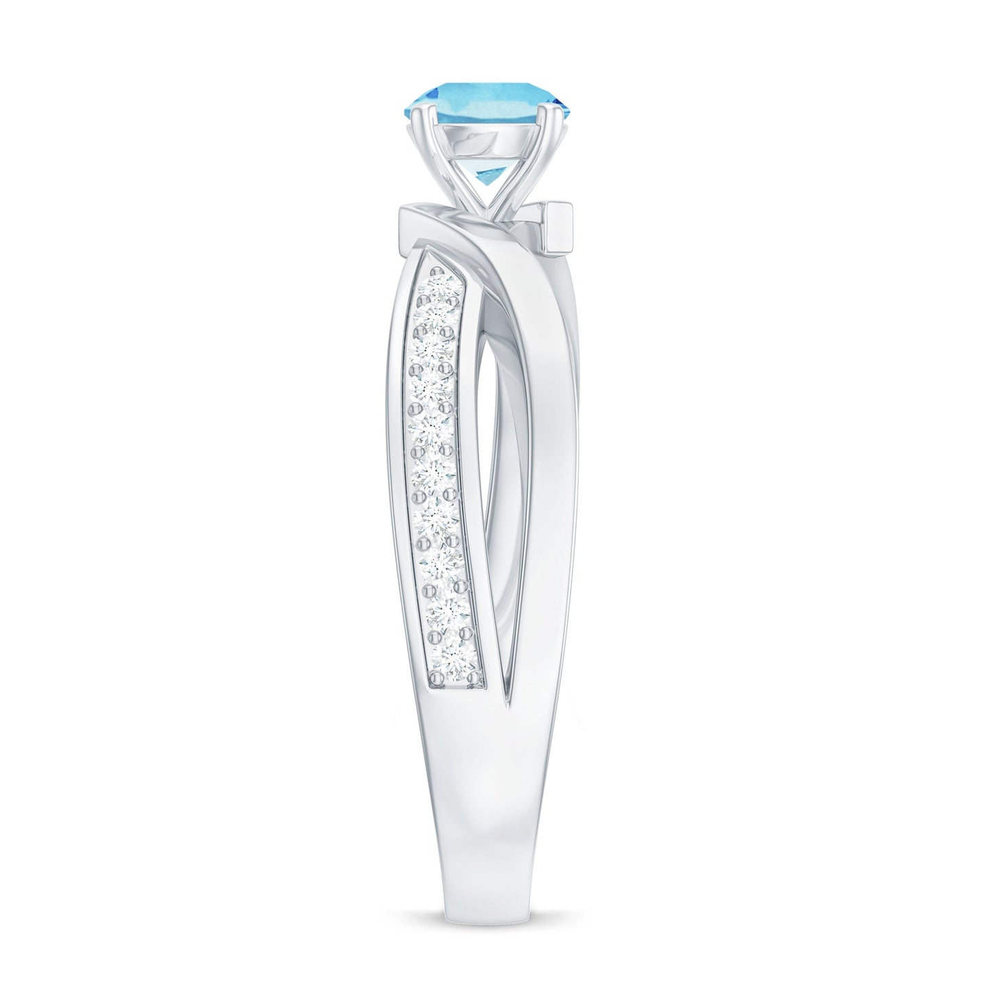 Anillo de compromiso infinito de aguamarina natural de 0,8 quilates y diamantes