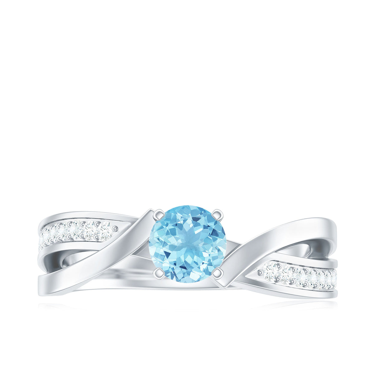 Anillo de compromiso infinito de aguamarina natural de 0,8 quilates y diamantes