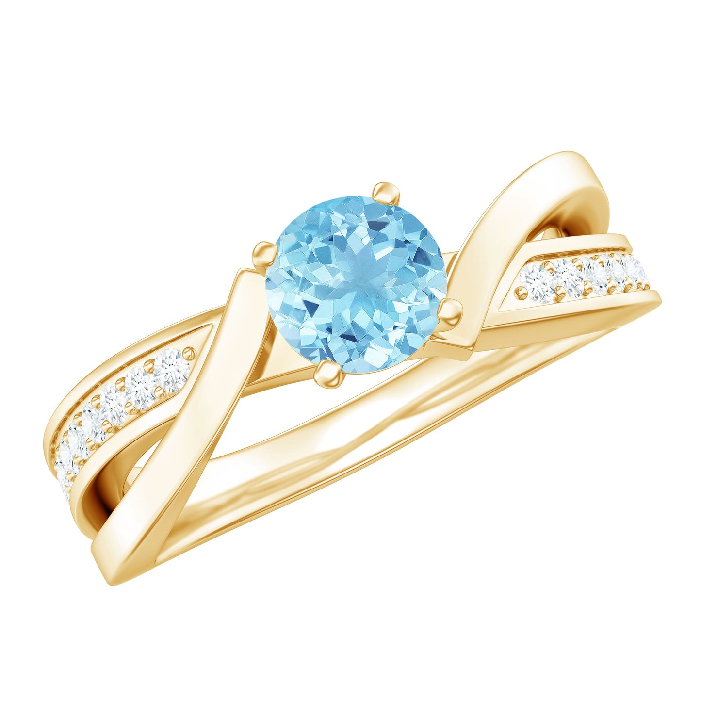 Anillo de compromiso infinito de aguamarina natural de 0,8 quilates y diamantes
