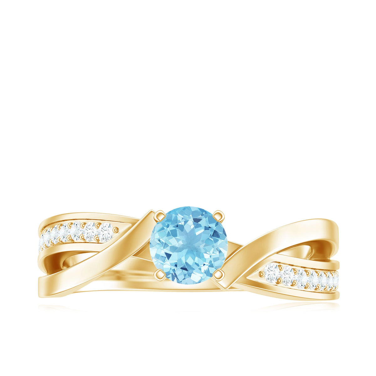 Anillo de compromiso infinito de aguamarina natural de 0,8 quilates y diamantes