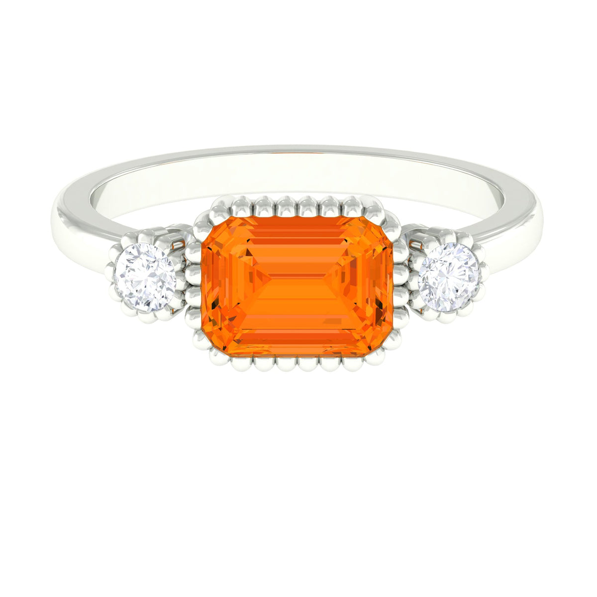 Anillo de compromiso de ópalo de fuego de 1 quilate engastado en horizontal con diamante