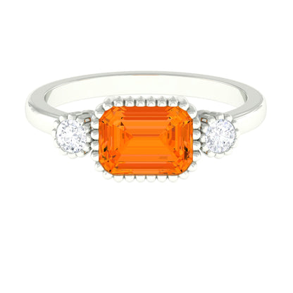 Anillo de compromiso de ópalo de fuego de 1 quilate engastado en horizontal con diamante