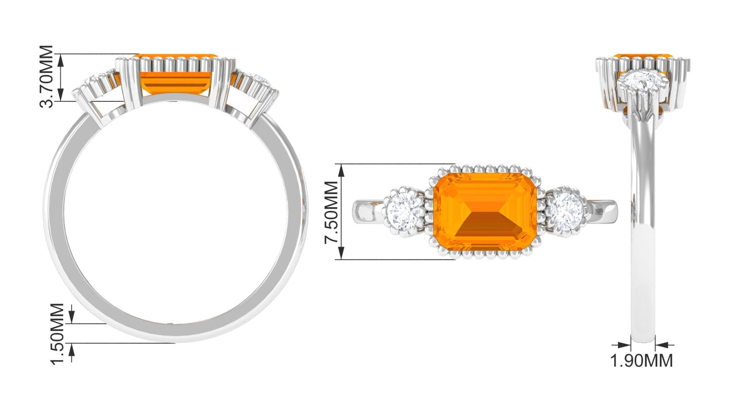 Anillo de compromiso de ópalo de fuego de 1 quilate engastado en horizontal con diamante