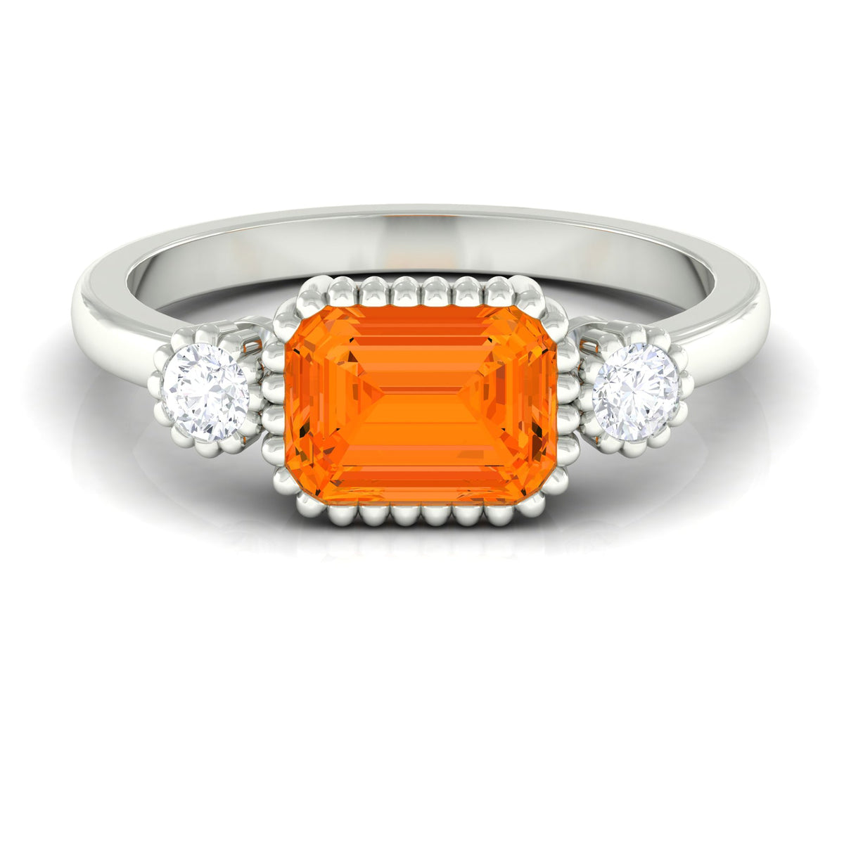 Anillo de compromiso de ópalo de fuego de 1 quilate engastado en horizontal con diamante