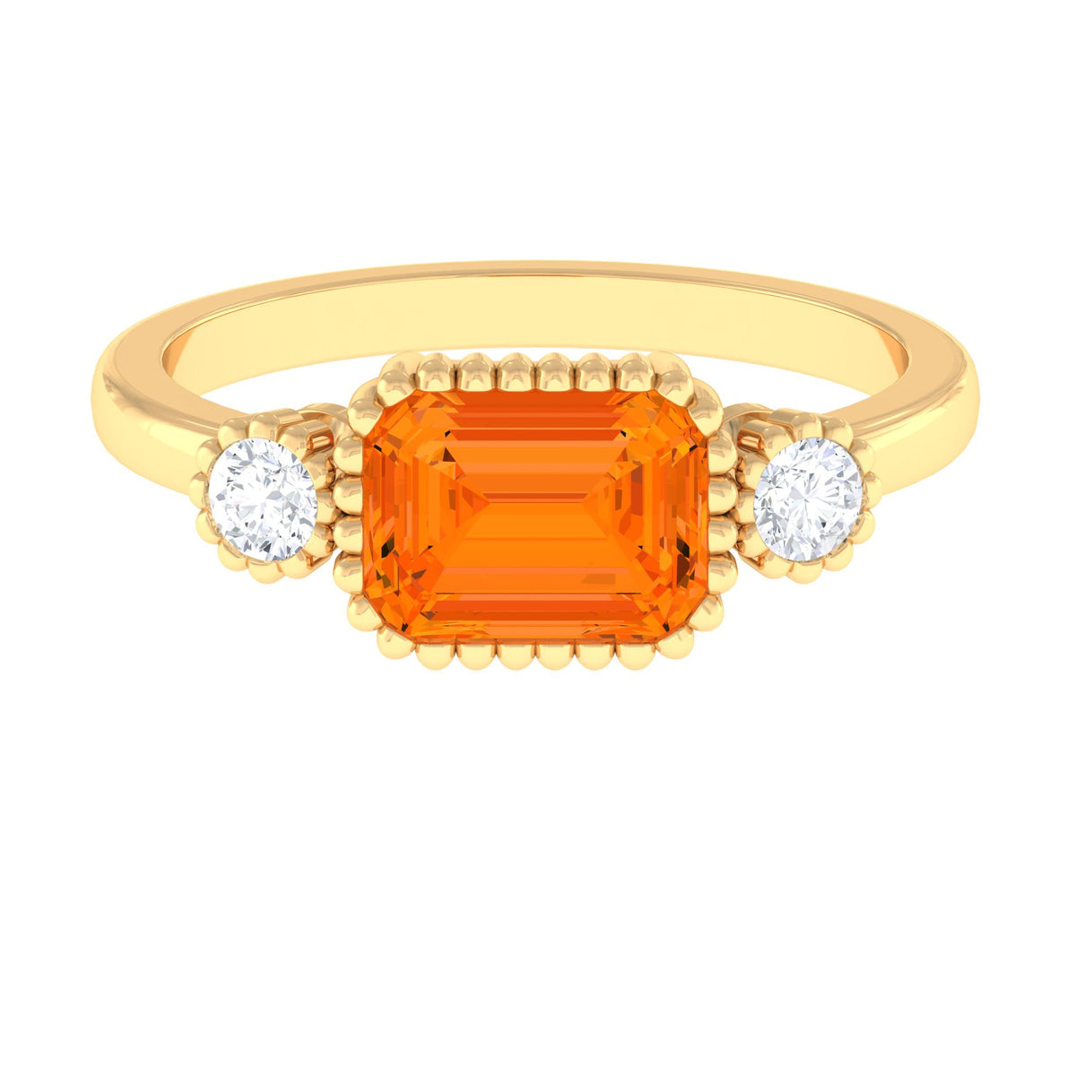 Anillo de compromiso de ópalo de fuego de 1 quilate engastado en horizontal con diamante