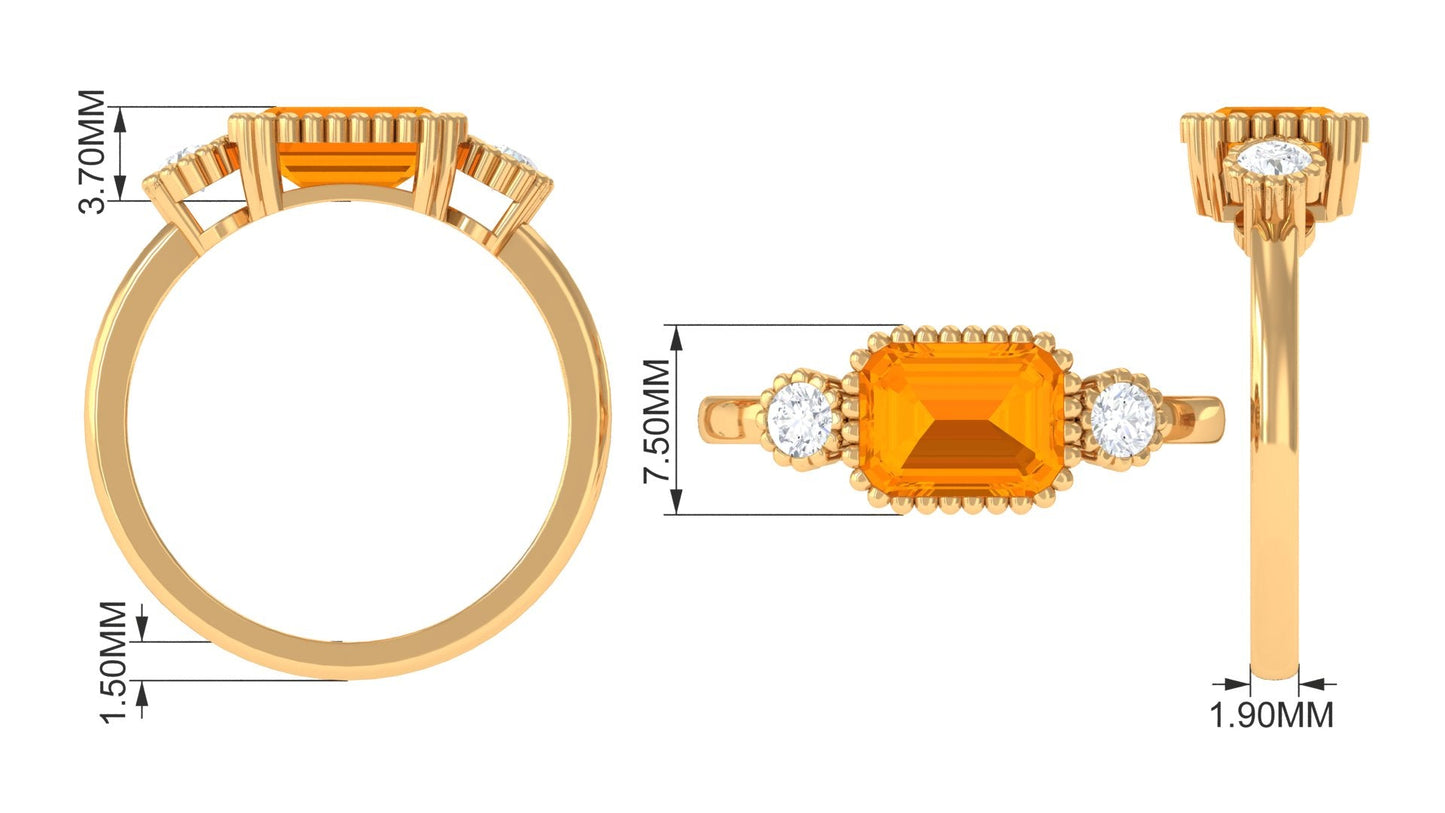 Anillo de compromiso de ópalo de fuego de 1 quilate engastado en horizontal con diamante