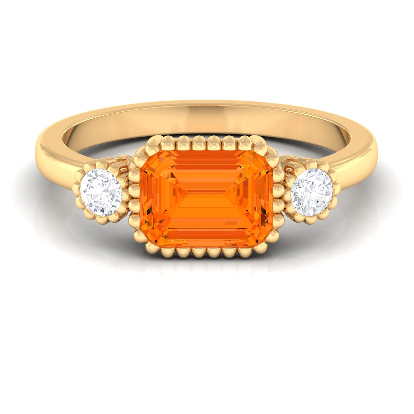 Anillo de compromiso de ópalo de fuego de 1 quilate engastado en horizontal con diamante